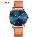 Men Watch Luxury Brand OLEVS 5869 Quartz WristWatch Power Reserve Water Resistant Feature Genuine Leather Chronograph  Clock